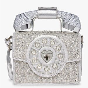 Betsey Johnson Silver Rhinestone Crossbody Bag